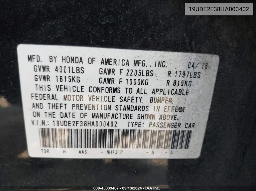 19UDE2F38HA000402 2017 Acura Ilx Acurawatch Plus Package