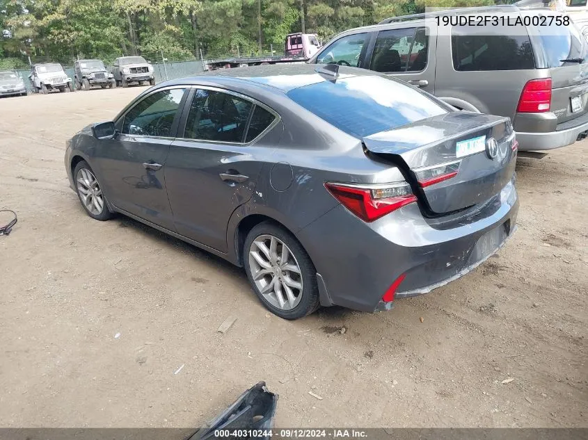 19UDE2F31LA002758 2020 Acura Ilx