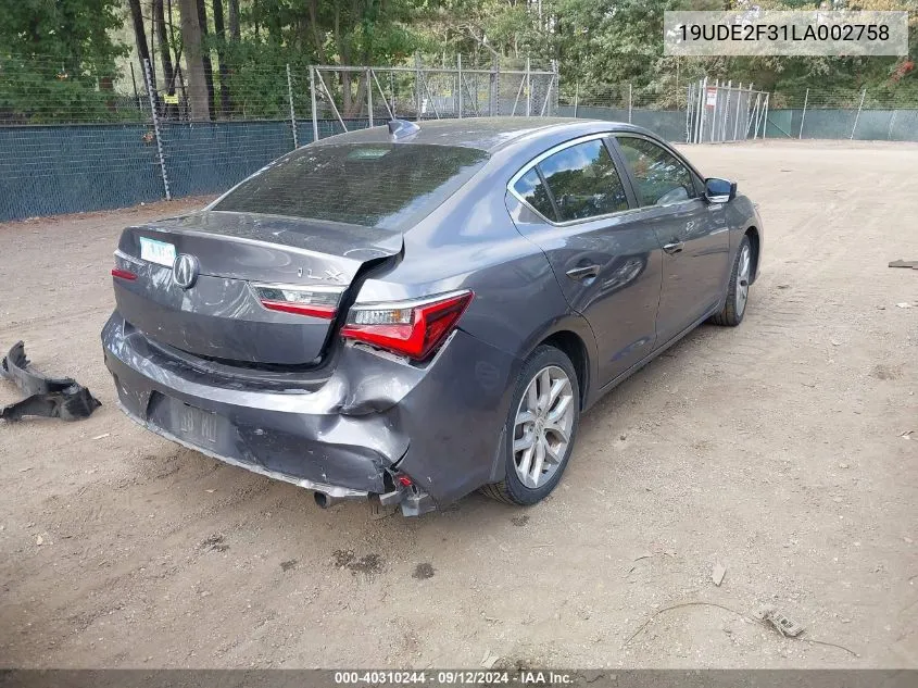 19UDE2F31LA002758 2020 Acura Ilx