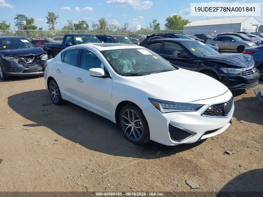 19UDE2F78NA001841 2022 Acura Ilx Premium Package