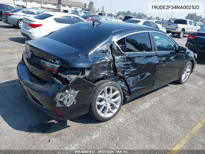 19UDE2F34NA002532 2022 Acura Ilx Standard