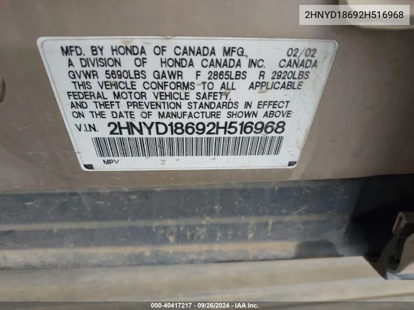 2HNYD18692H516968 2002 Acura Mdx Touring