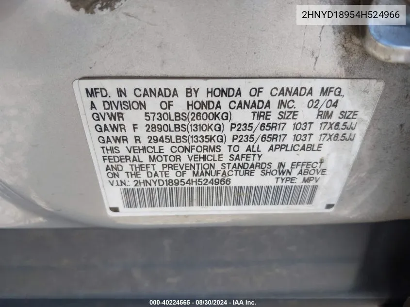 2HNYD18954H524966 2004 Acura Mdx