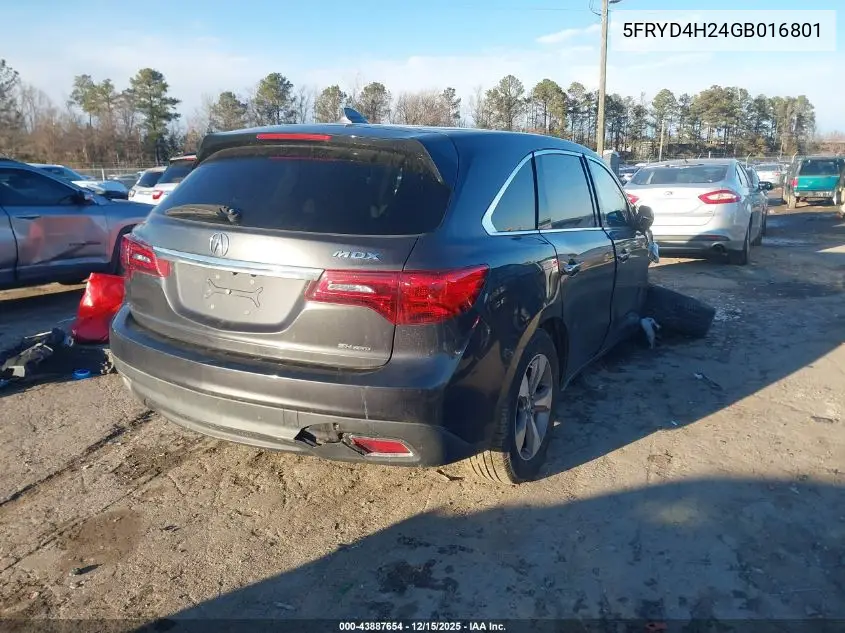 5FRYD4H24GB016801 2016 Acura Mdx Acurawatch Plus Package