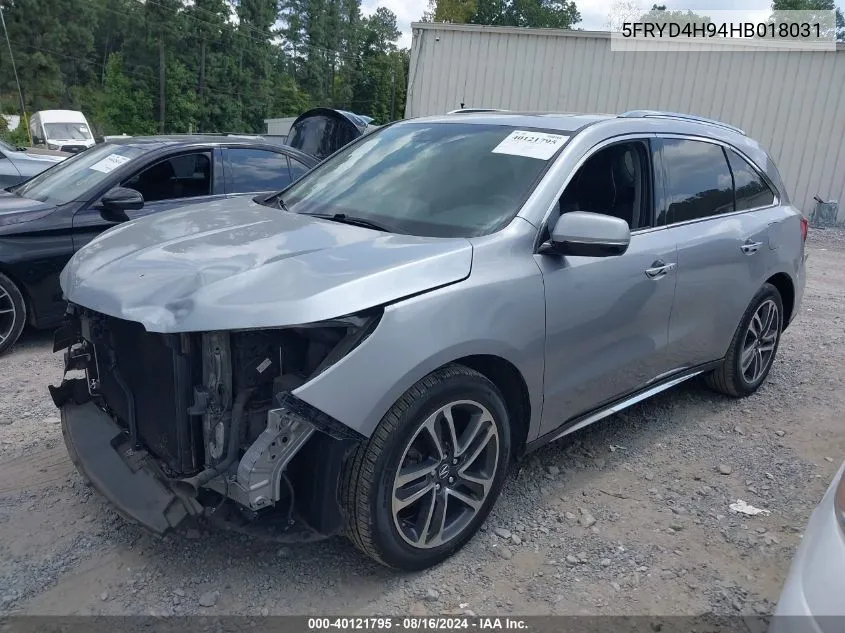 5FRYD4H94HB018031 2017 Acura Mdx Advance Entertainment Pkgs