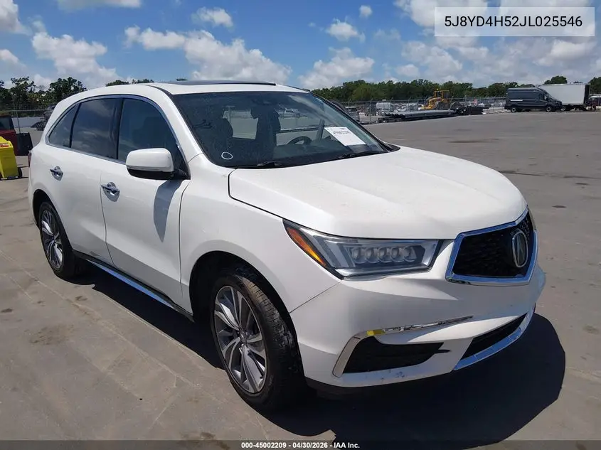 2018 Acura Mdx Technology Package Acurawatch Plus Pkg VIN: 5J8YD4H52JL025546 Lot: 45002209