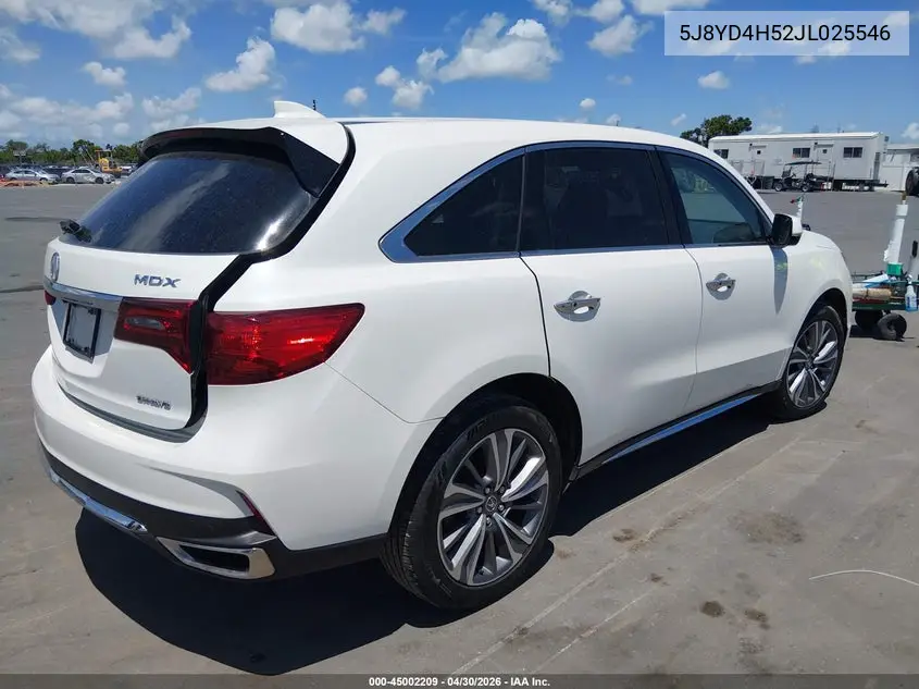 2018 Acura Mdx Technology Package Acurawatch Plus Pkg VIN: 5J8YD4H52JL025546 Lot: 45002209