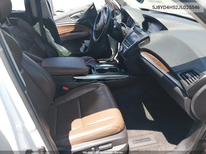 2018 Acura Mdx Technology Package Acurawatch Plus Pkg VIN: 5J8YD4H52JL025546 Lot: 45002209