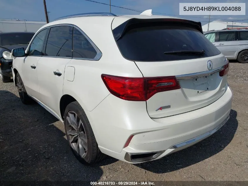 5J8YD4H89KL004088 2019 Acura Mdx Advance Pkg