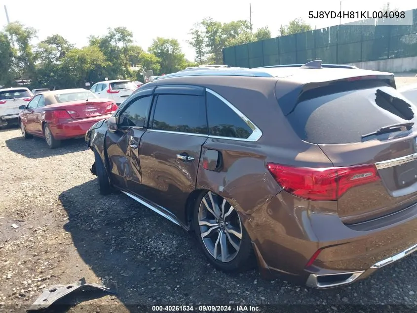 5J8YD4H81KL004098 2019 Acura Mdx Advance