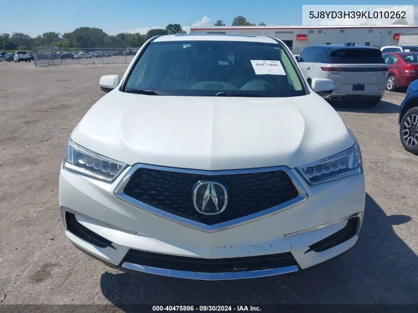 5J8YD3H39KL010262 2019 Acura Mdx