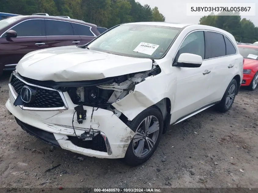 5J8YD3H37KL005867 2019 Acura Mdx Standard