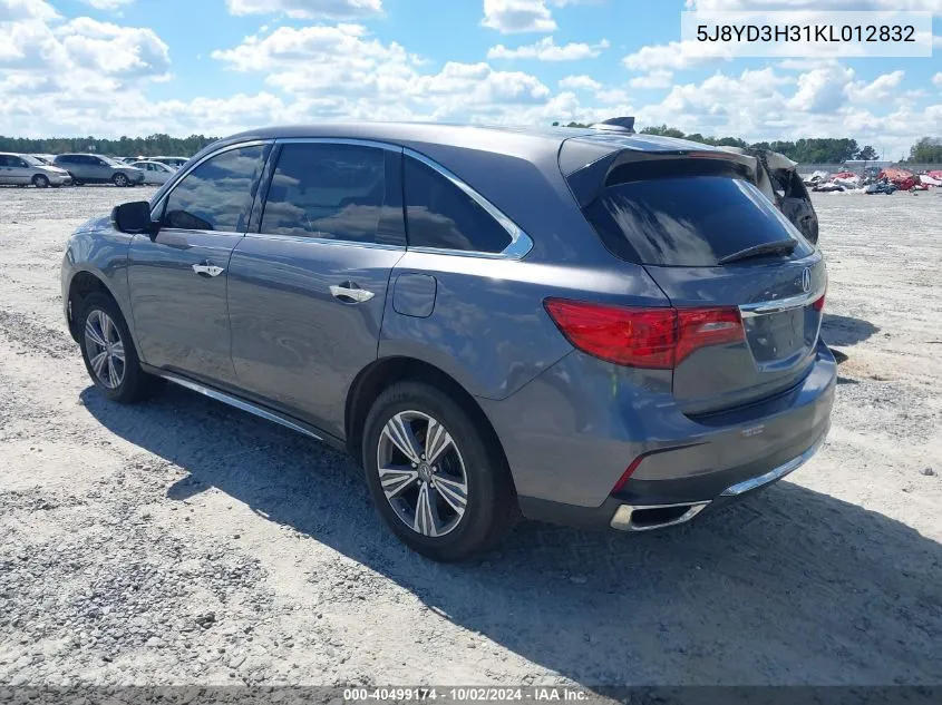 5J8YD3H31KL012832 2019 Acura Mdx Standard