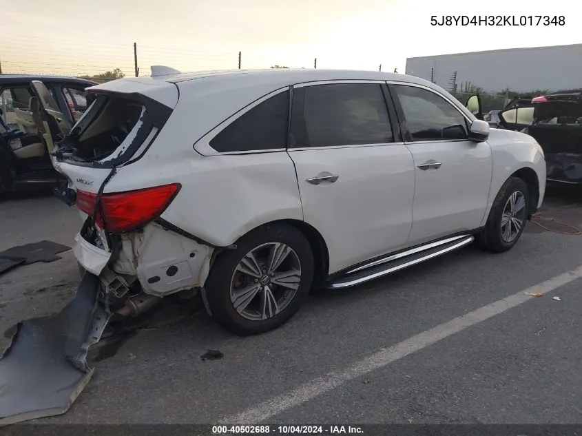 5J8YD4H32KL017348 2019 Acura Mdx Standard