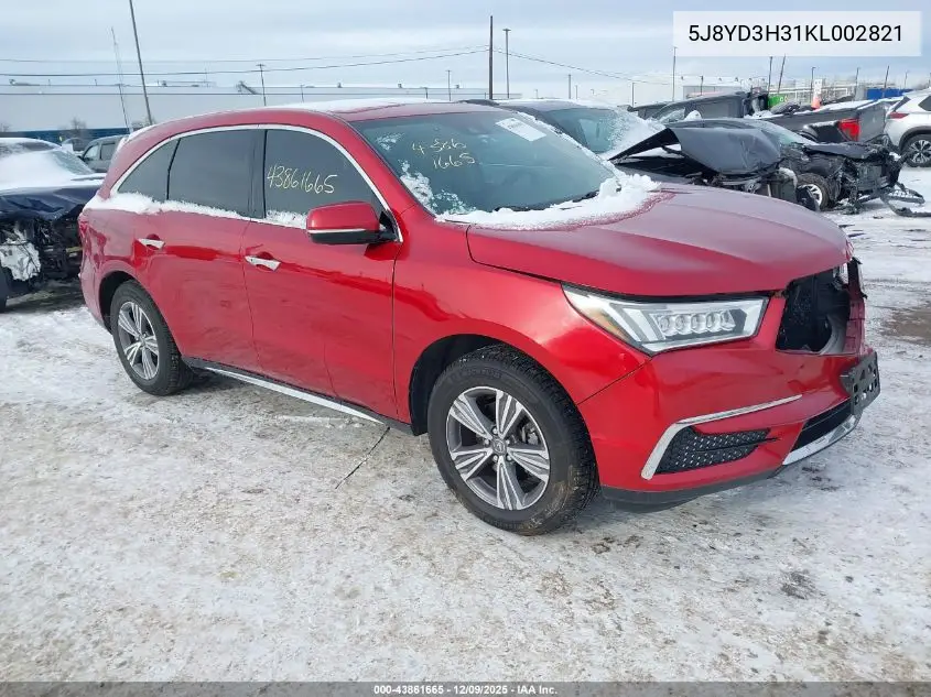 5J8YD3H31KL002821 2019 Acura Mdx Standard
