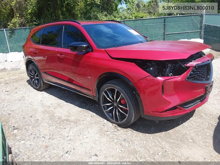 2022 Acura Mdx Type S W/Advance Package VIN: 5J8YD8H83NL800010 Lot: 45004307