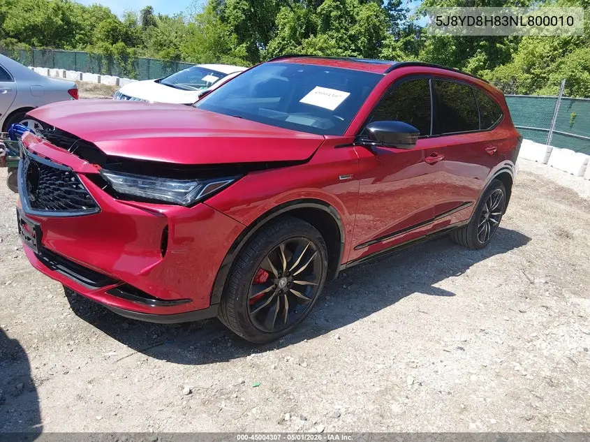 2022 Acura Mdx Type S W/Advance Package VIN: 5J8YD8H83NL800010 Lot: 45004307