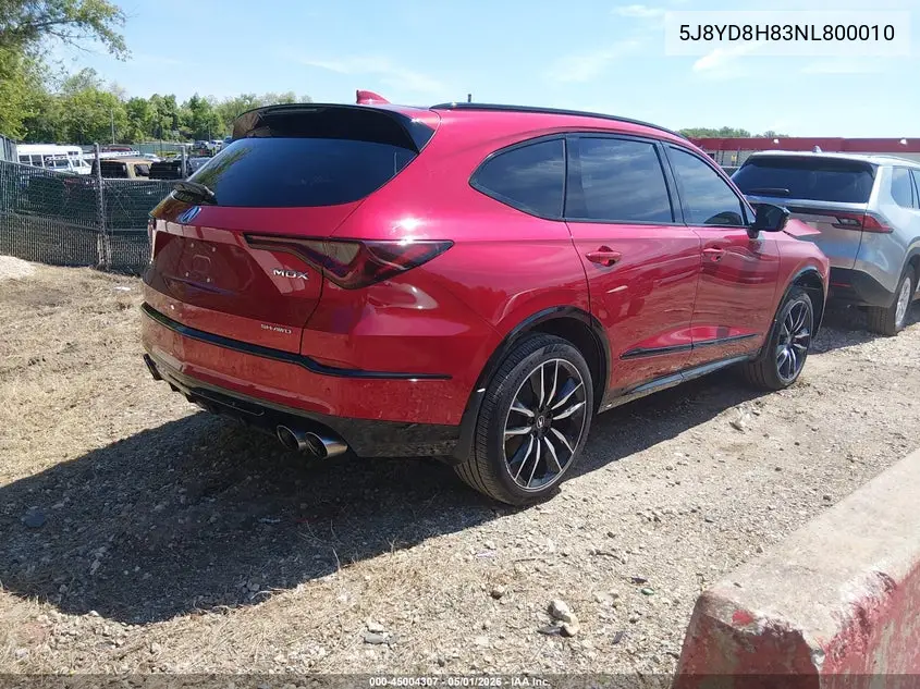 2022 Acura Mdx Type S W/Advance Package VIN: 5J8YD8H83NL800010 Lot: 45004307