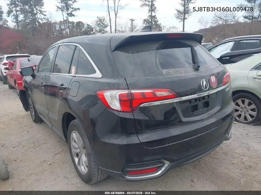 5J8TB3H36GL009478 2016 Acura Rdx Acurawatch Plus Pkg