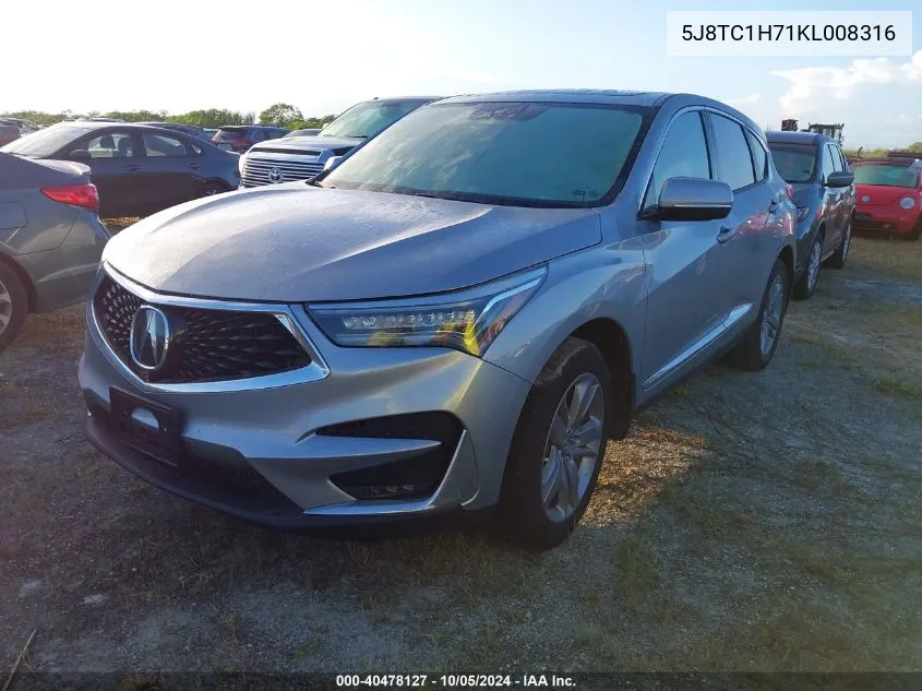 5J8TC1H71KL008316 2019 Acura Rdx Advance