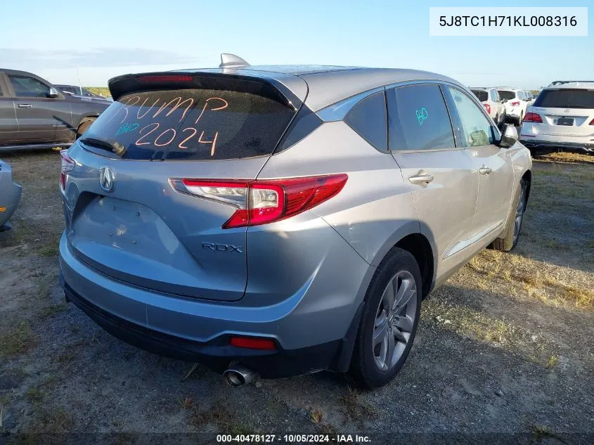 5J8TC1H71KL008316 2019 Acura Rdx Advance