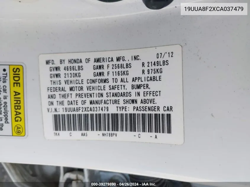 19UUA8F2XCA037479 2012 Acura Tl 3.5