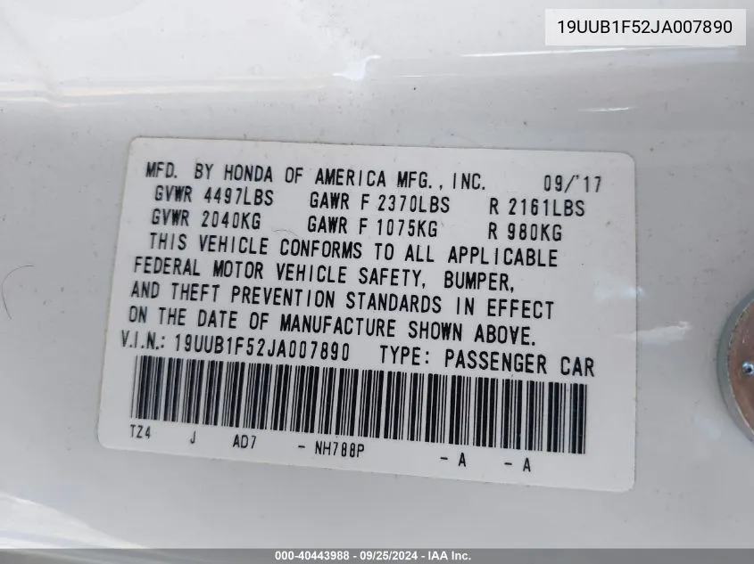 19UUB1F52JA007890 2018 Acura Tlx Tech Pkg