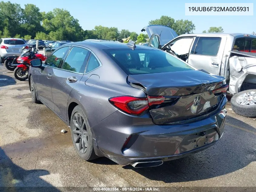 19UUB6F32MA005931 2021 Acura Tlx Standard