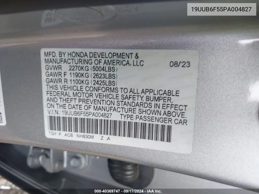 19UUB6F55PA004827 2023 Acura Tlx A-Spec Package