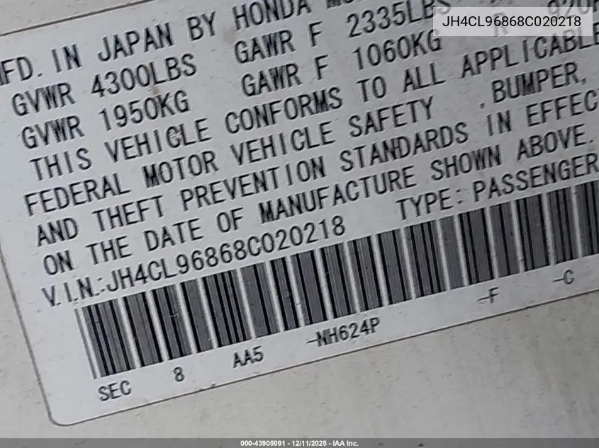 JH4CL96868C020218 2008 Acura Tsx