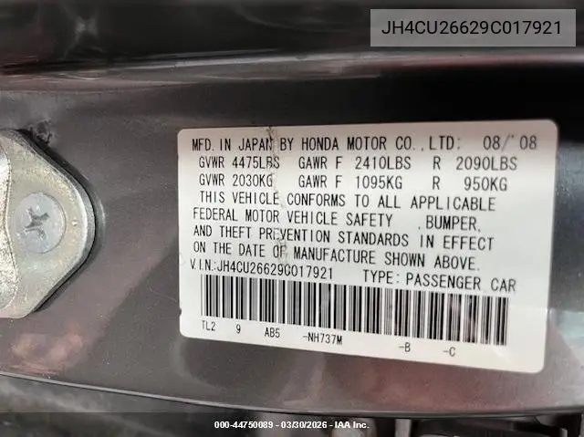 JH4CU26629C017921 2009 Acura Tsx