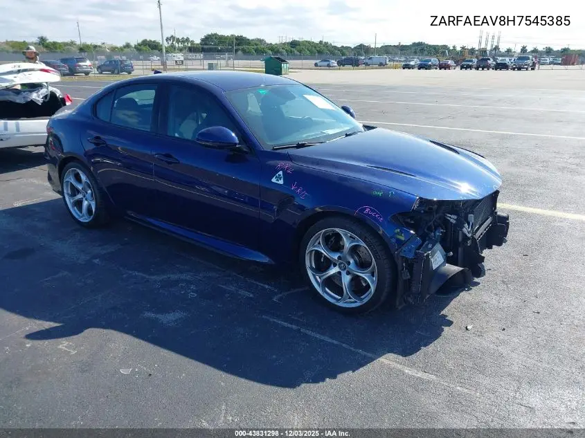 ZARFAEAV8H7545385 2017 Alfa Romeo Giulia Quadrifoglio Rwd