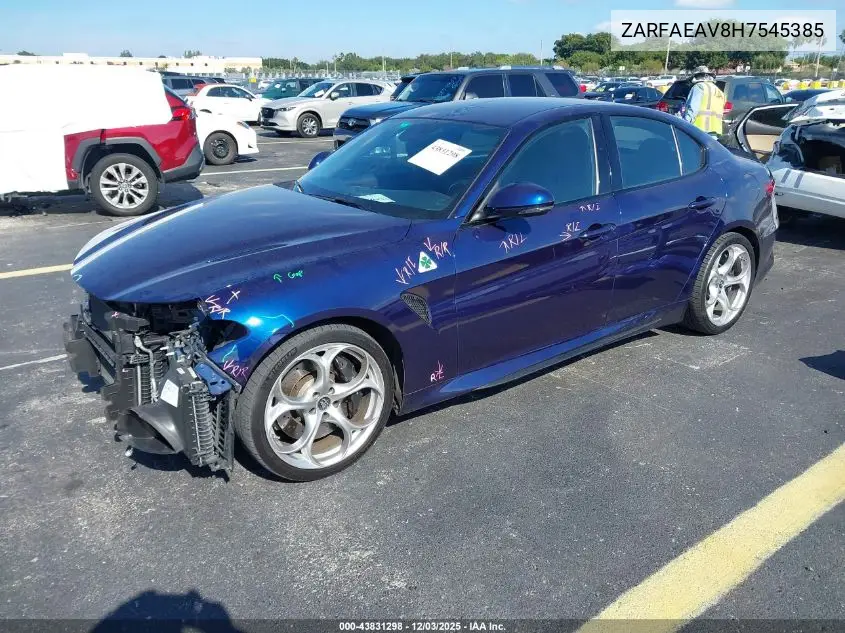 ZARFAEAV8H7545385 2017 Alfa Romeo Giulia Quadrifoglio Rwd