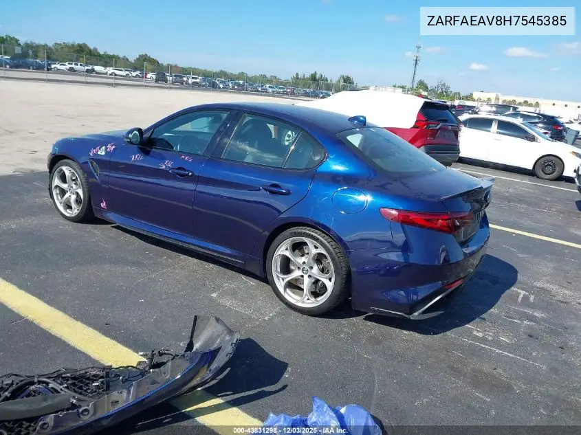 ZARFAEAV8H7545385 2017 Alfa Romeo Giulia Quadrifoglio Rwd