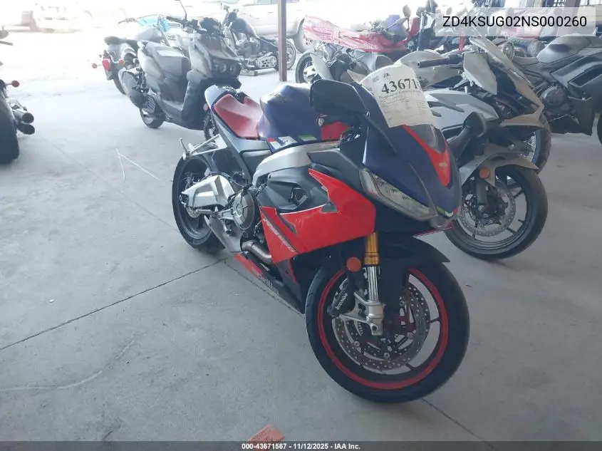 ZD4KSUG02NS000260 2022 Aprilia Rs 660