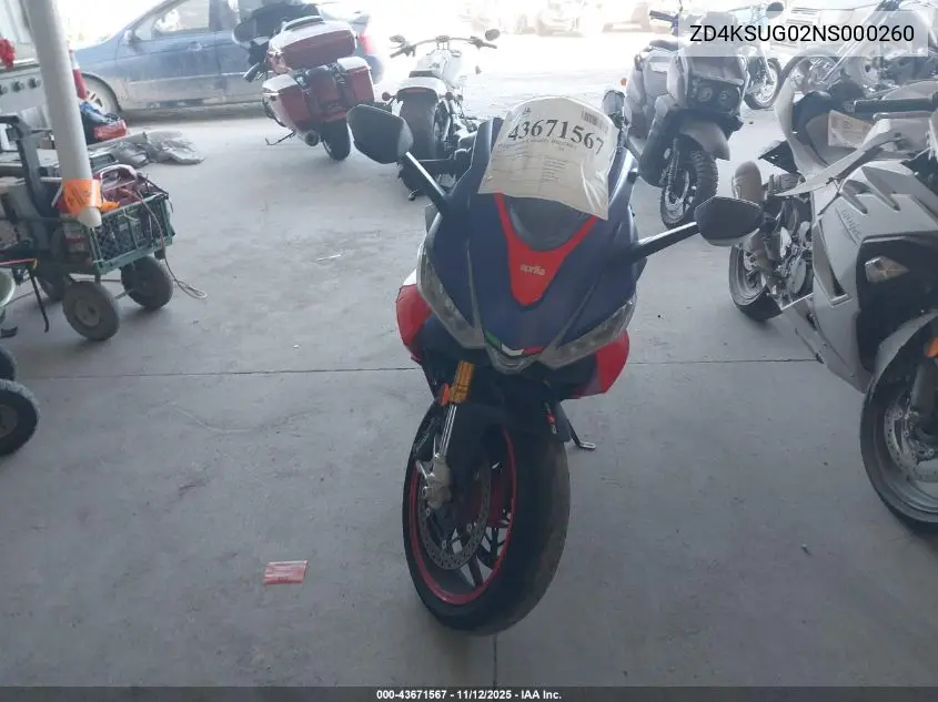 ZD4KSUG02NS000260 2022 Aprilia Rs 660