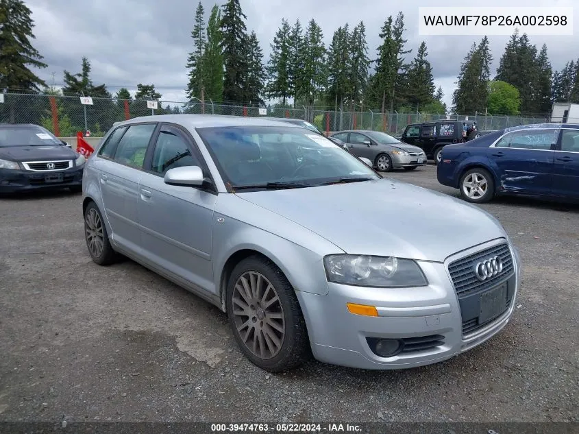 2006 Audi A3 2.0T VIN: WAUMF78P26A002598 Lot: 39474763