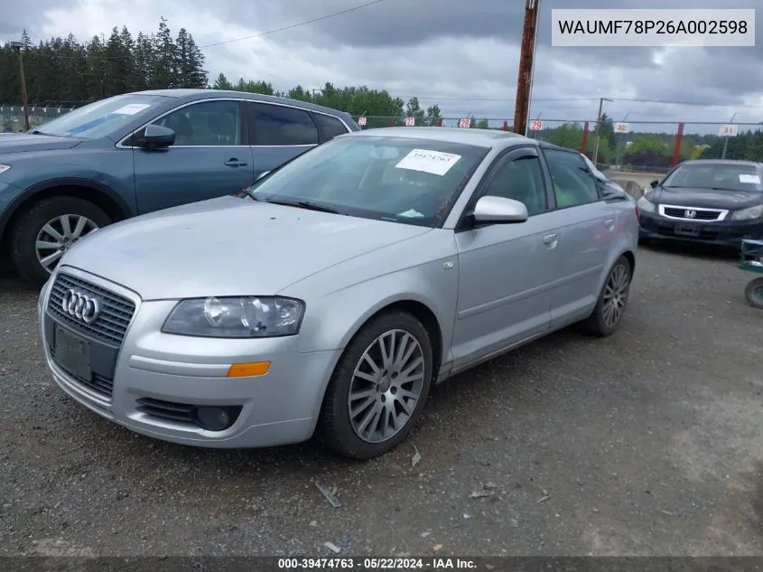 2006 Audi A3 2.0T VIN: WAUMF78P26A002598 Lot: 39474763