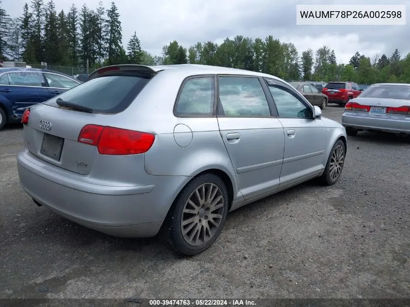 2006 Audi A3 2.0T VIN: WAUMF78P26A002598 Lot: 39474763