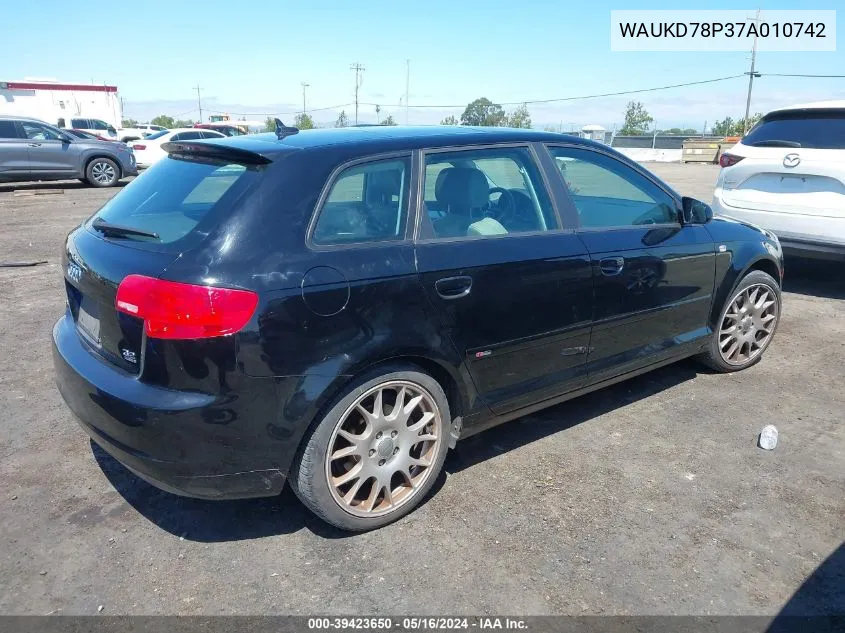 2007 Audi A3 3.2 VIN: WAUKD78P37A010742 Lot: 39423650