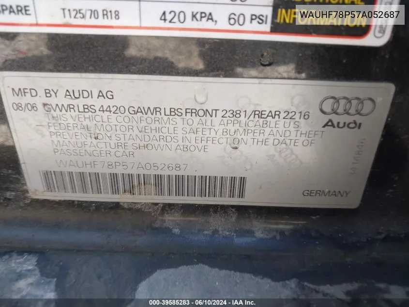 WAUHF78P57A052687 2007 Audi A3