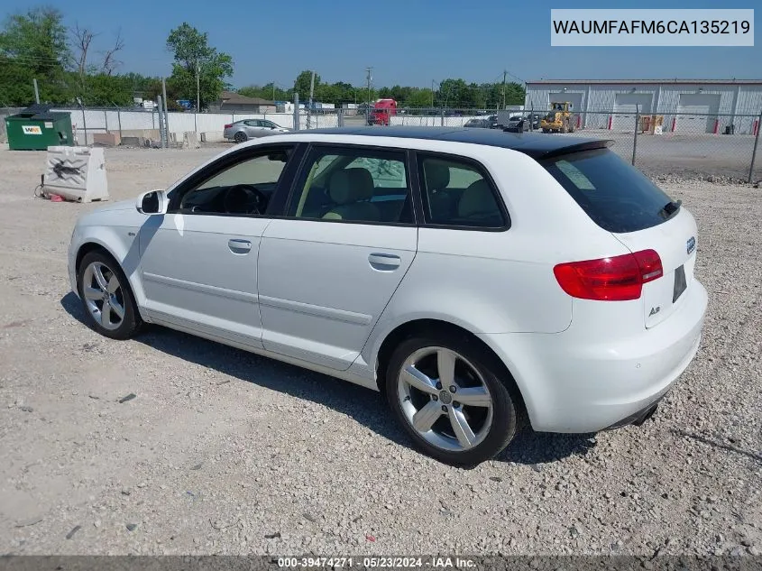 2012 Audi A3 2.0T Premium VIN: WAUMFAFM6CA135219 Lot: 39474271