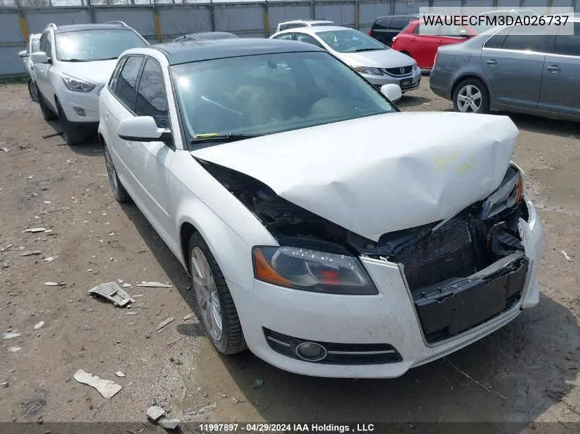 2013 Audi A3 VIN: WAUEECFM3DA026737 Lot: 11997897