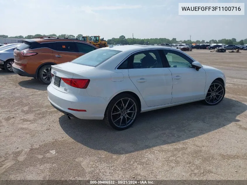 2015 Audi A3 2.0T Premium VIN: WAUEFGFF3F1100716 Lot: 39406532