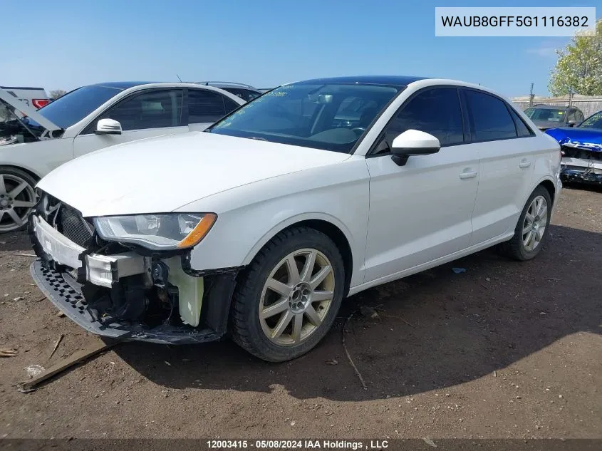 2016 Audi A3 VIN: WAUB8GFF5G1116382 Lot: 12003415