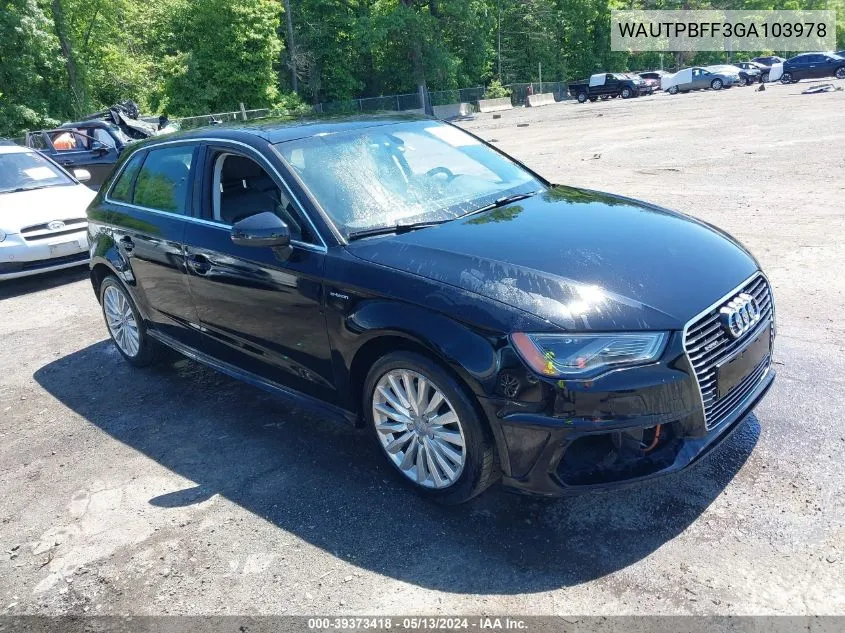 2016 Audi A3 E-Tron 1.4T Premium VIN: WAUTPBFF3GA103978 Lot: 39373418