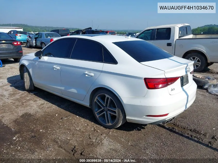 2017 Audi A3 2.0T Premium VIN: WAUAUGFF4H1034670 Lot: 39399835