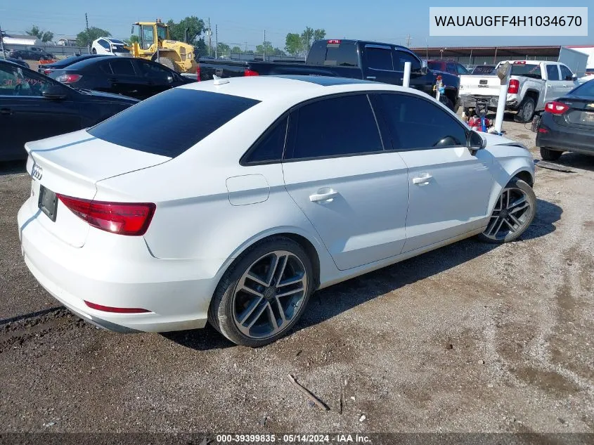 2017 Audi A3 2.0T Premium VIN: WAUAUGFF4H1034670 Lot: 39399835