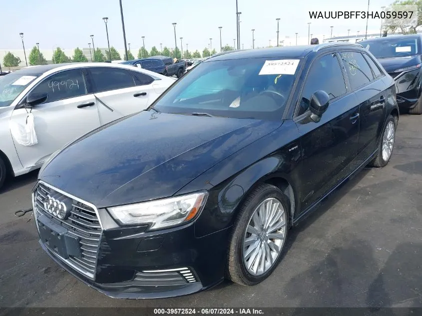 2017 Audi A3 E-Tron 1.4T Premium VIN: WAUUPBFF3HA059597 Lot: 39572524