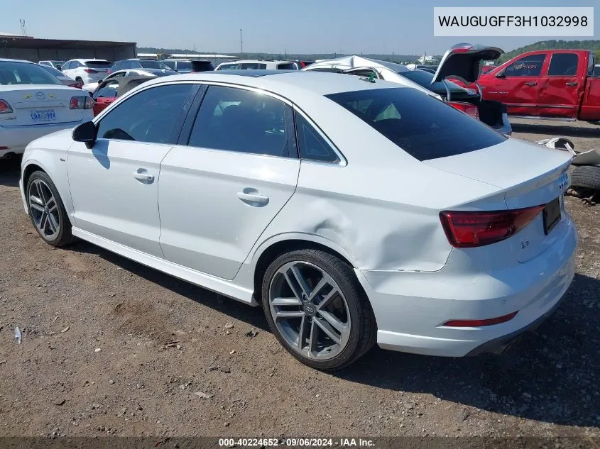 2017 Audi A3 2.0T Premium VIN: WAUGUGFF3H1032998 Lot: 40224652